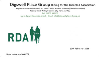 Riding for the Disabled thank you letter